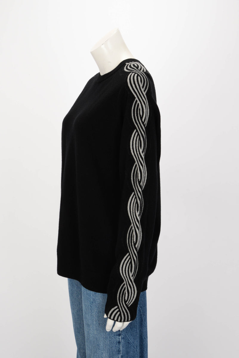 Hermes Black & Grey Wool Braid Detail Sweater L