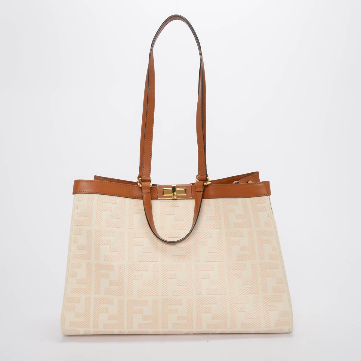 Fendi Cream FF Embroidered Canvas Medium Peekaboo X-Tote Tote
