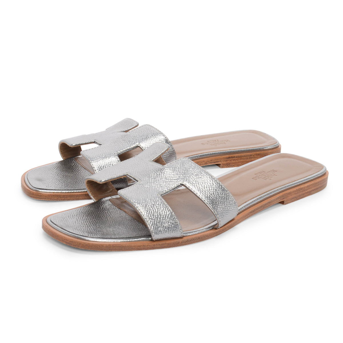 Hermes Silver Epsom Oran Sandals 40
