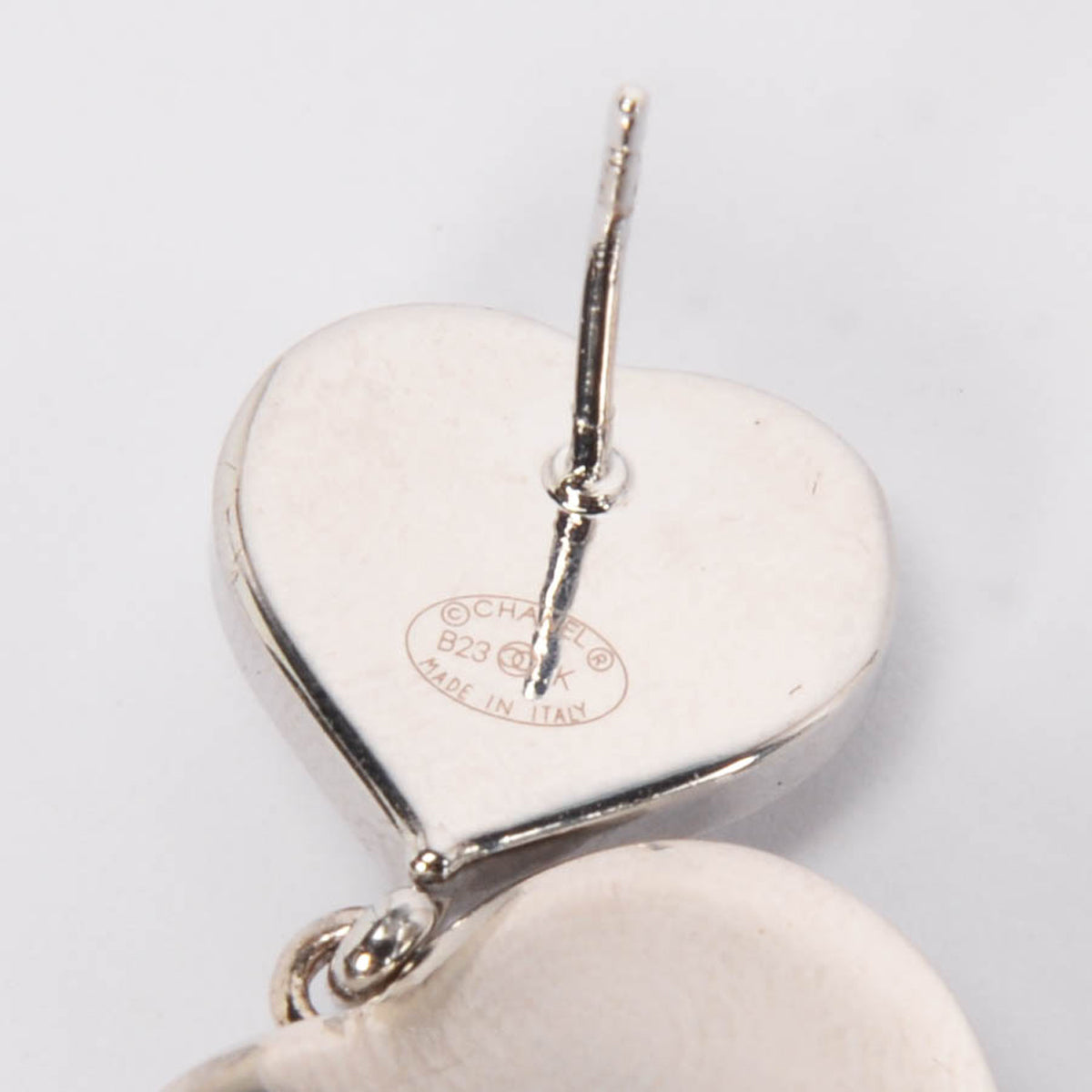 Chanel Silver Pearl & Crystal CC Heart Drop Earrings