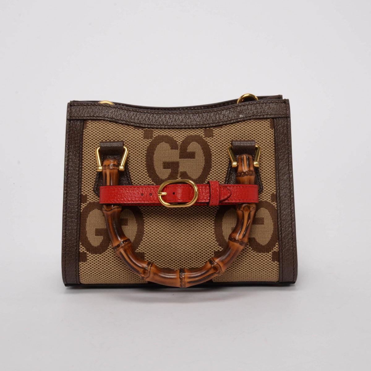 Gucci Brown Textured Dollar Calfskin Jumbo GG Mini Diana Bag