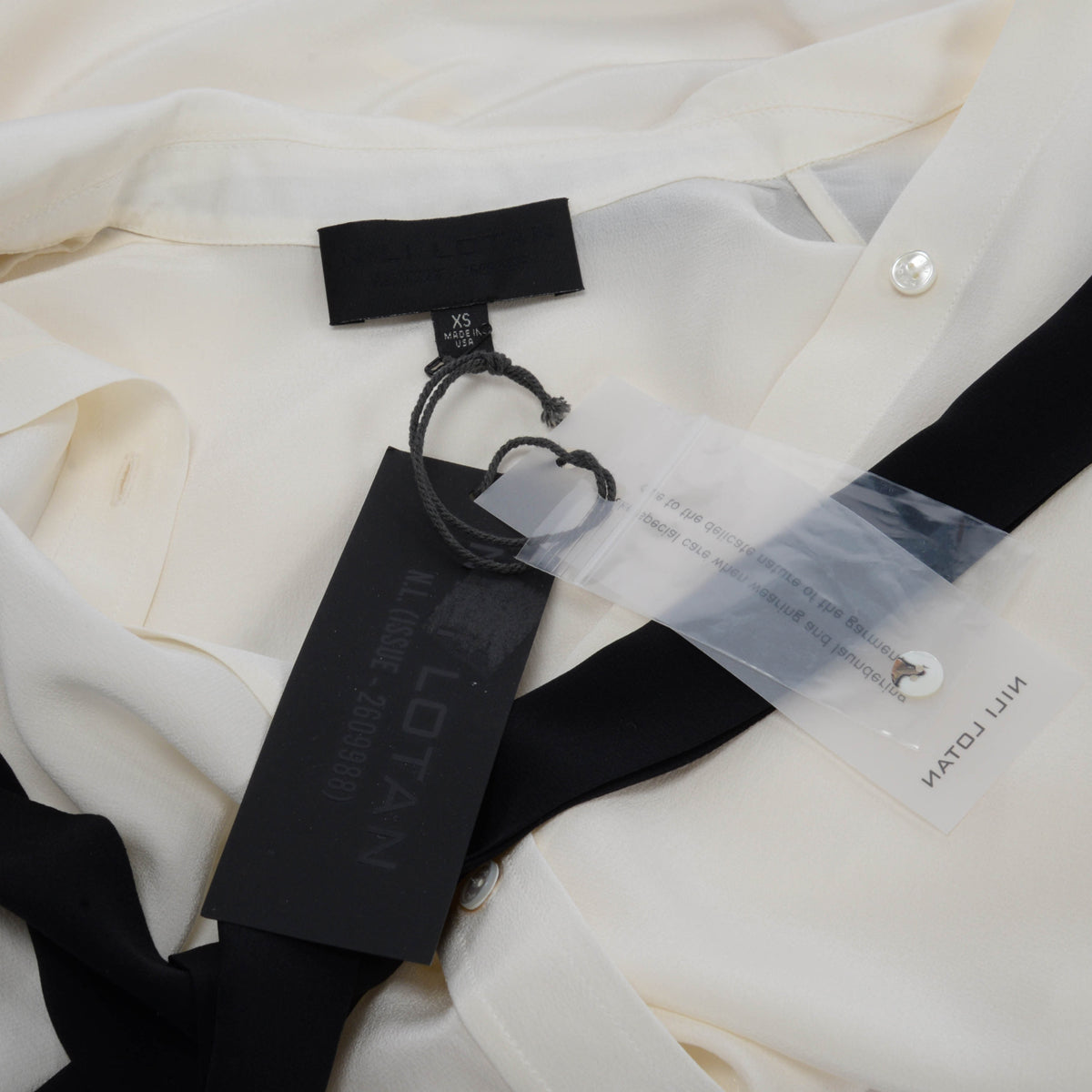 Nili Lotan Ivory & Black Silk Hanford Shirt XS