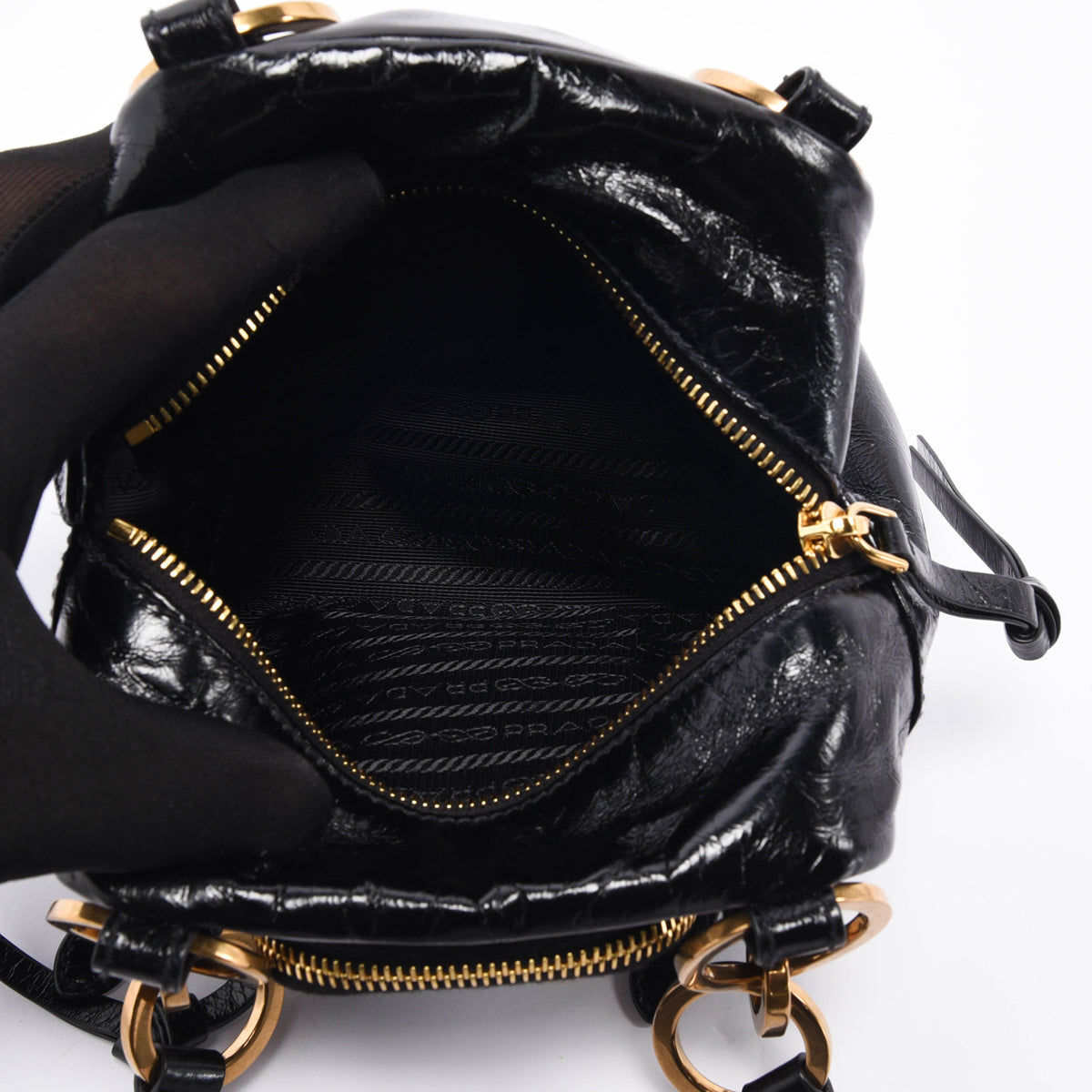 Prada Black Distressed Leather Dangle Mini Bag