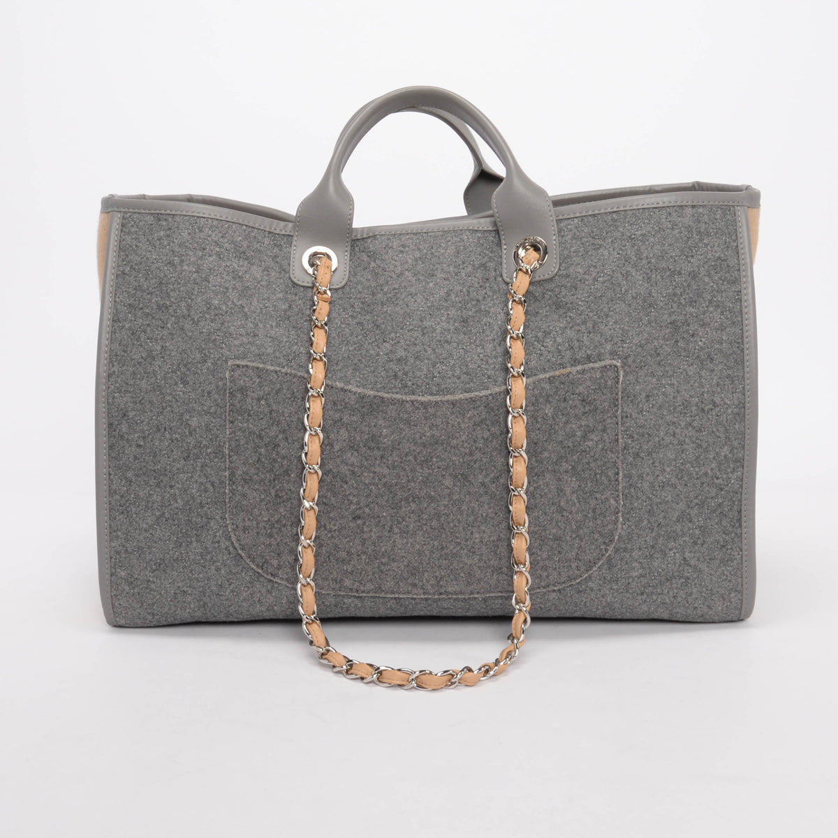 Chanel Grey & Beige Wool Felt Large Deauville Tote