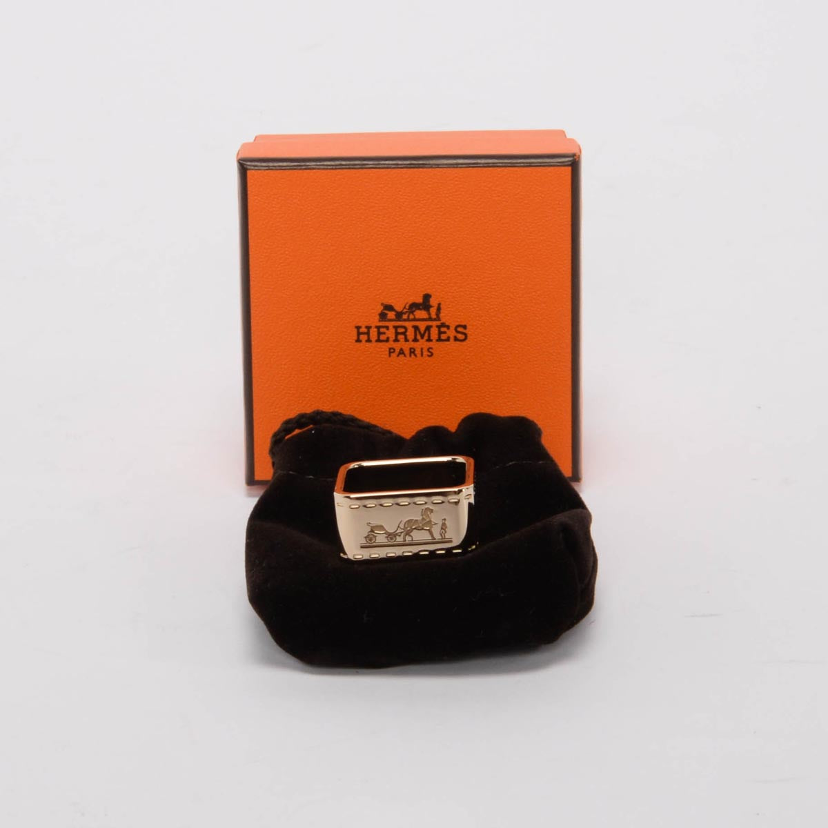 Hermes Gold Tone Permabrass Bolduc Scarf Ring