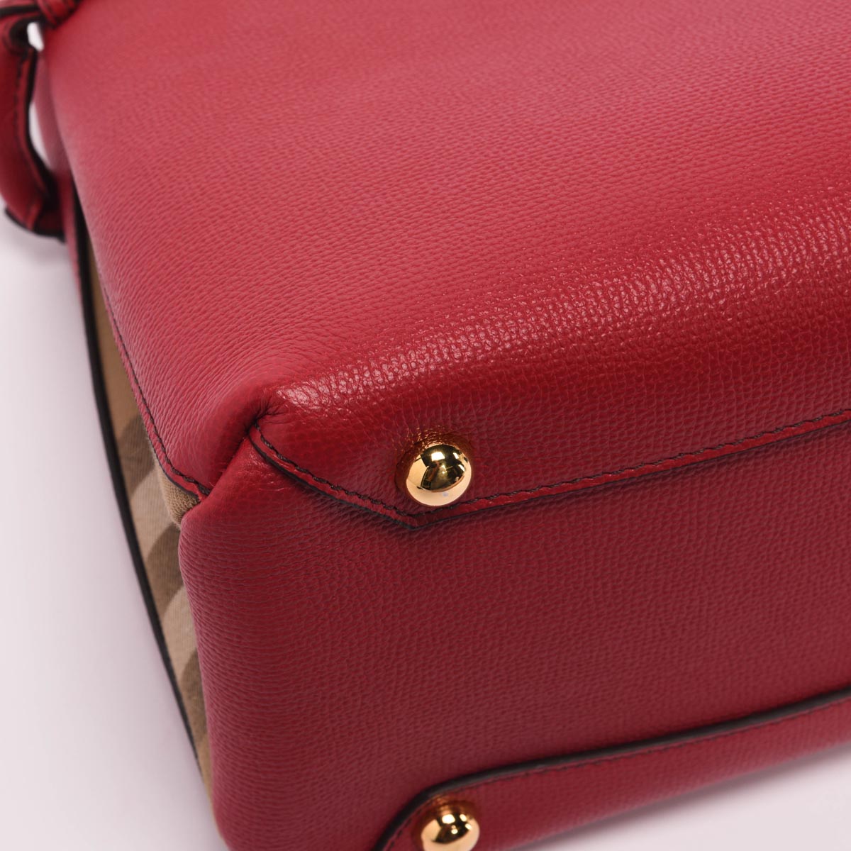 Burberry Red Derby Leather House Check Medium Banner Tote