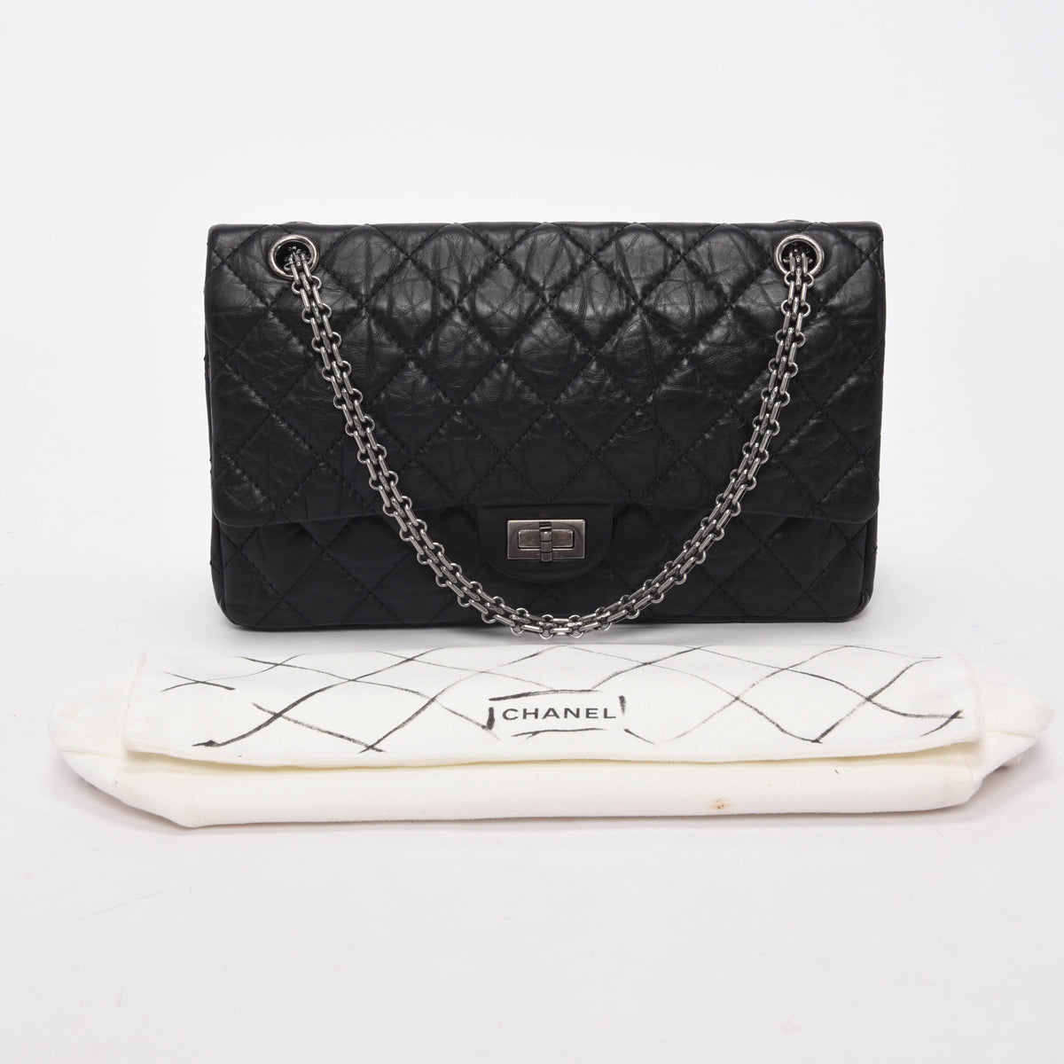 Chanel Black Distressed Calfskin 2.55 Reissue 226 Flap Bag