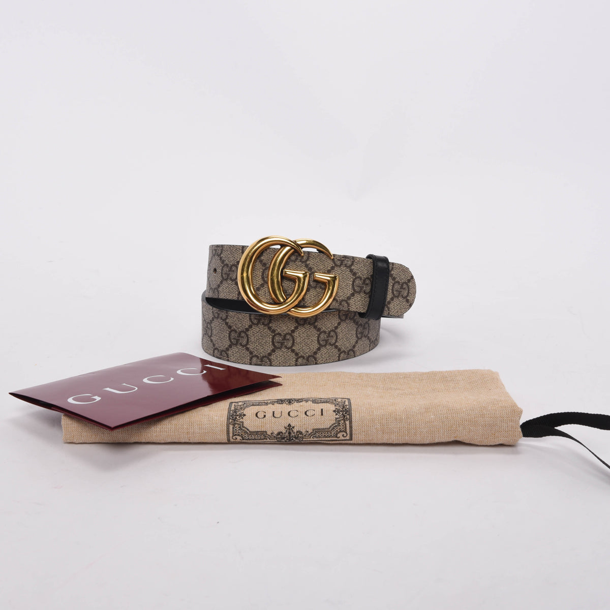Gucci Black Leather & GG Supreme GG Marmont Reversible Belt
