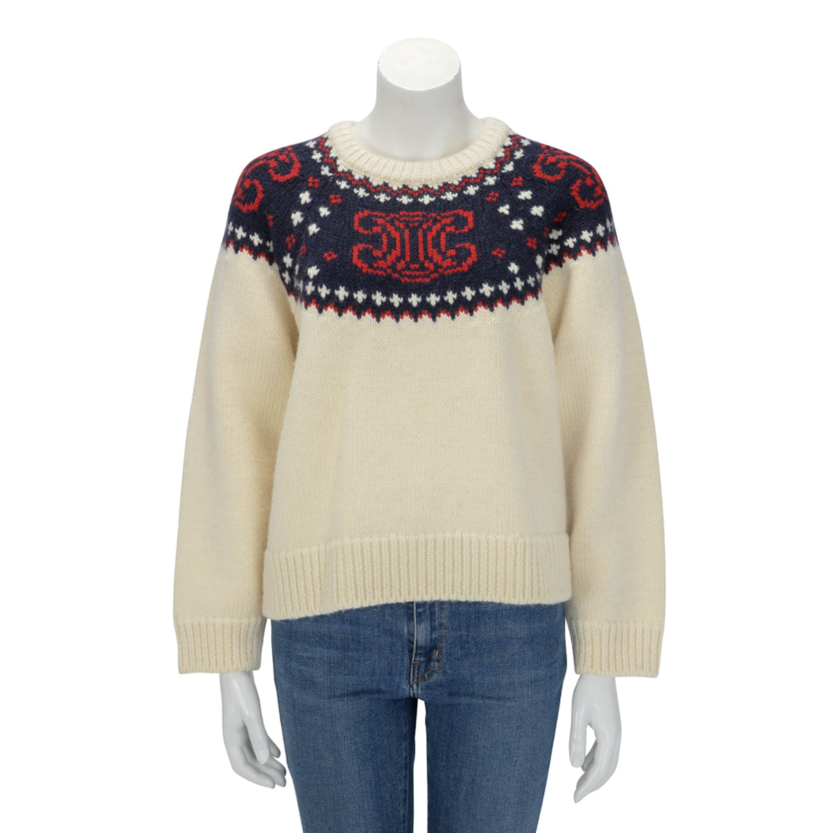 Celine Ivory Wool Fair Isle Triomphe Sweater M