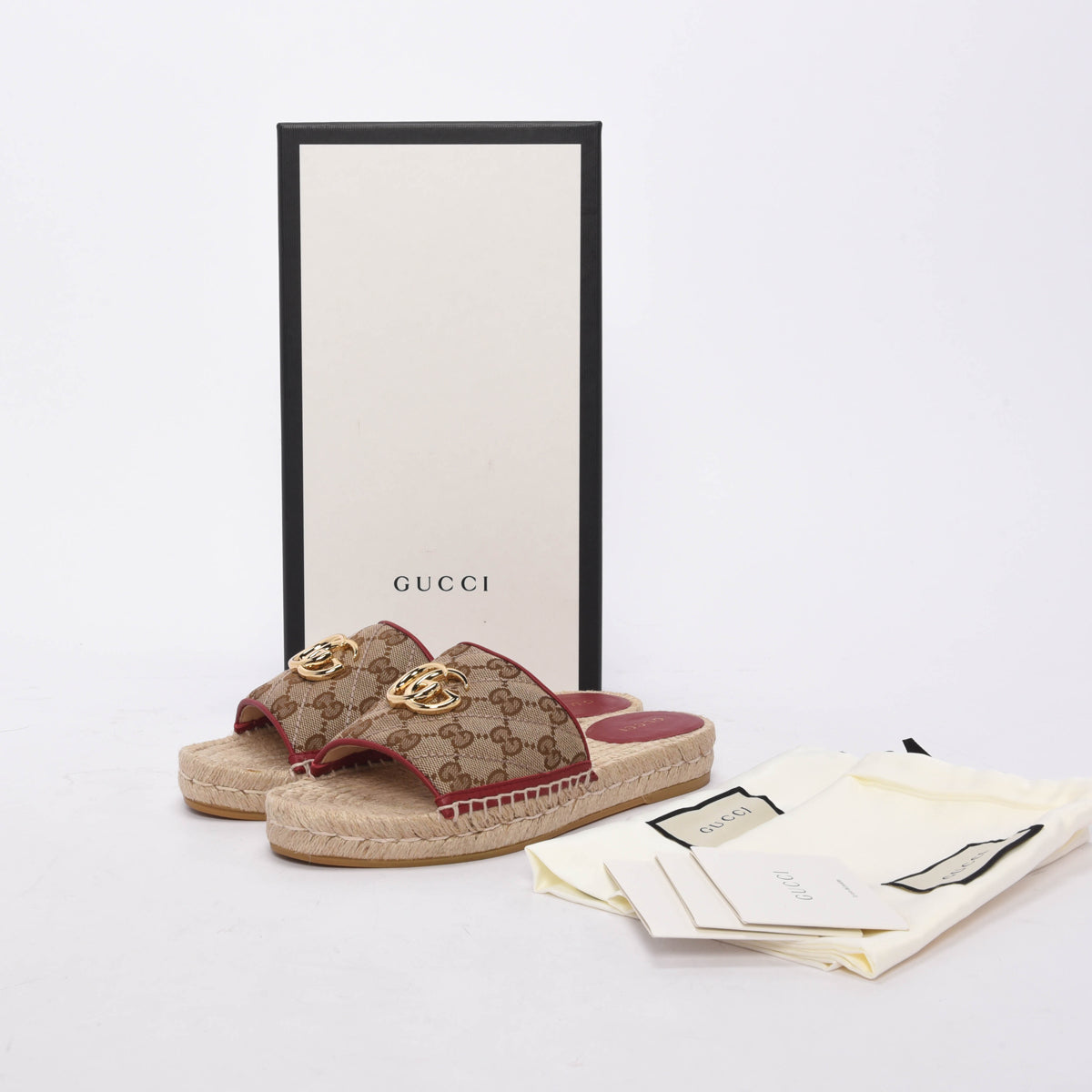 Gucci Cherry Diagonal GG Marmont Espadrille Slides 37.5