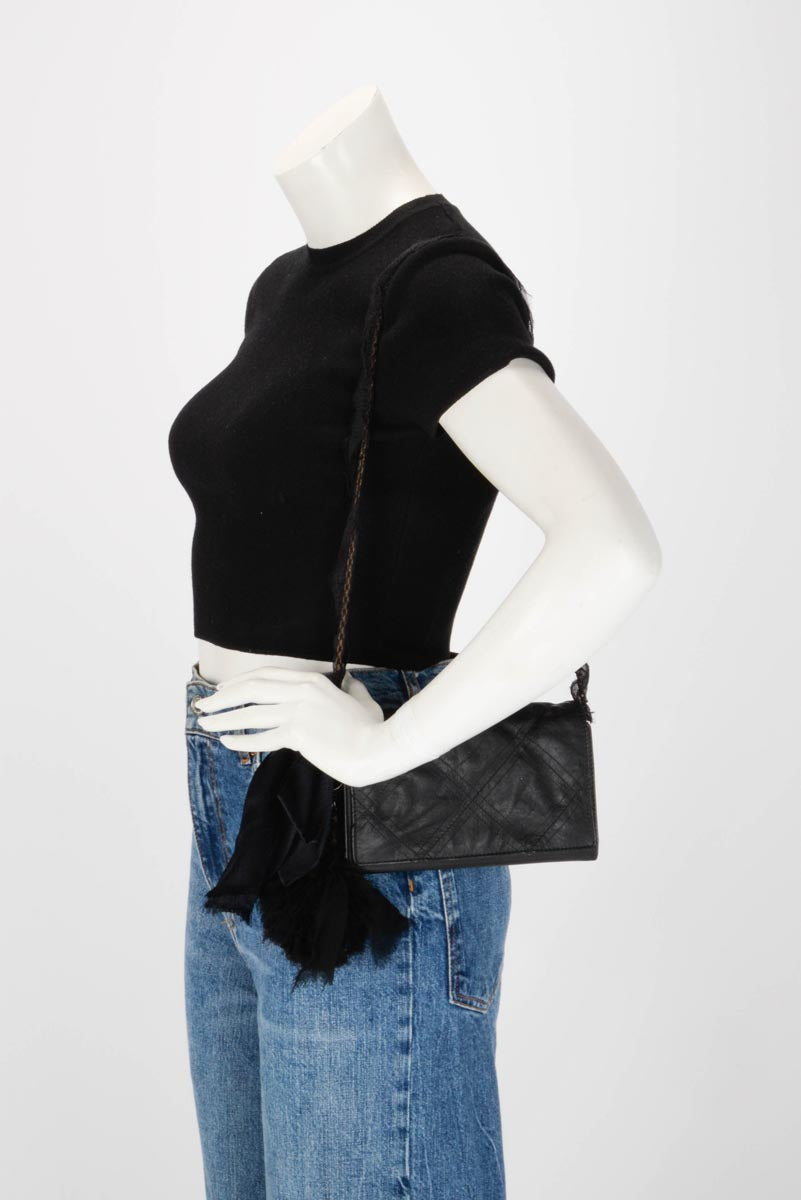 Lanvin Black Quilted Leather Wallet on Chain Clutch