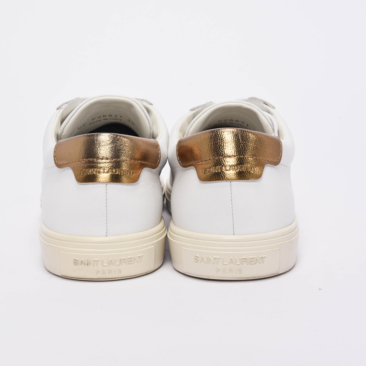 Saint Laurent White & Bronze Leather Andy Sneakers 39