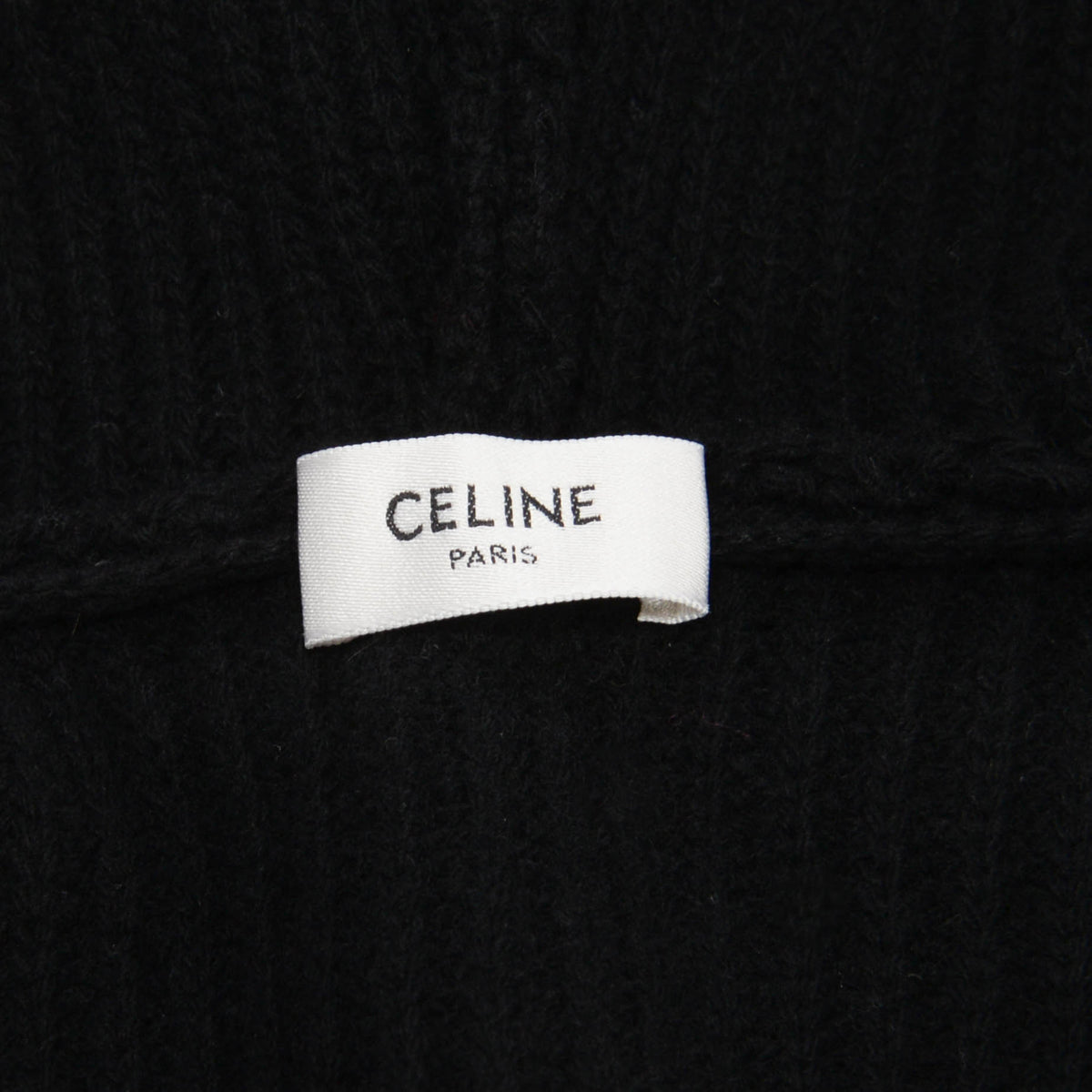 Celine Black Ribbed Wool Hooded Zip Jacket