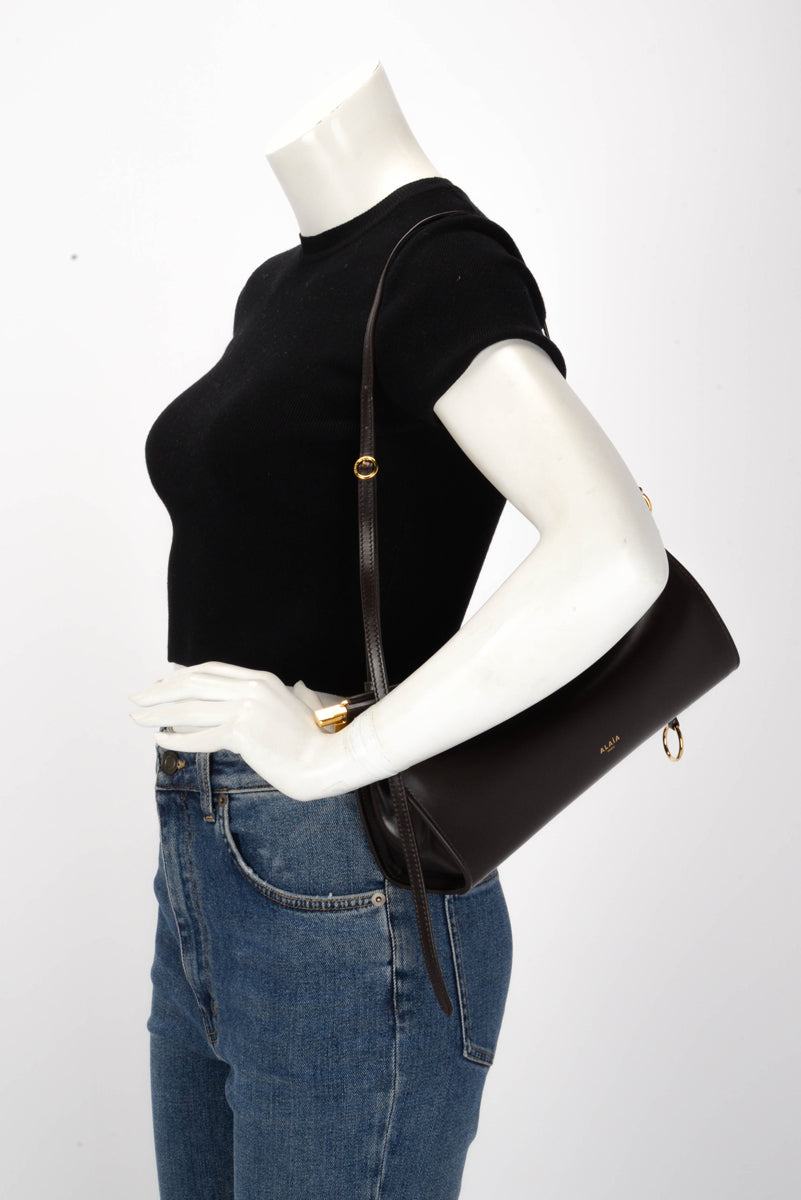 Alaia Dark Brown Calfskin Le Click East West Medium Bag