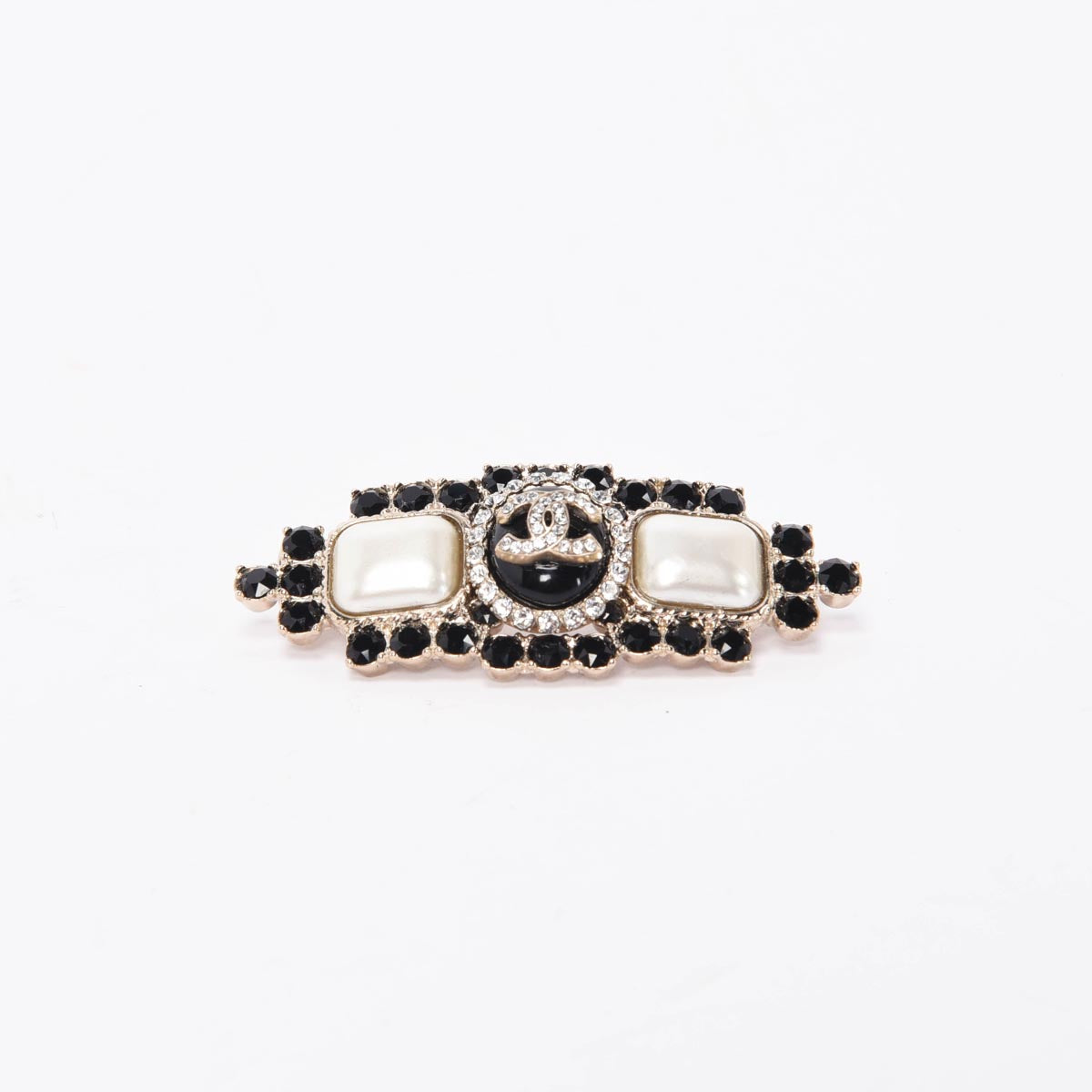Chanel Pearl & Black Crystal CC Bar Brooch