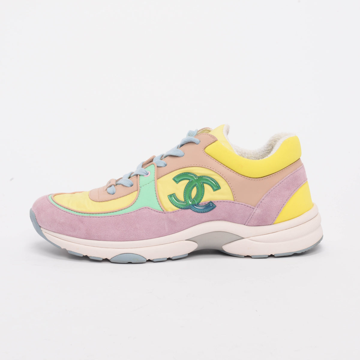 Chanel Yellow Mixed Fibers CC Trainer Sneakers 42