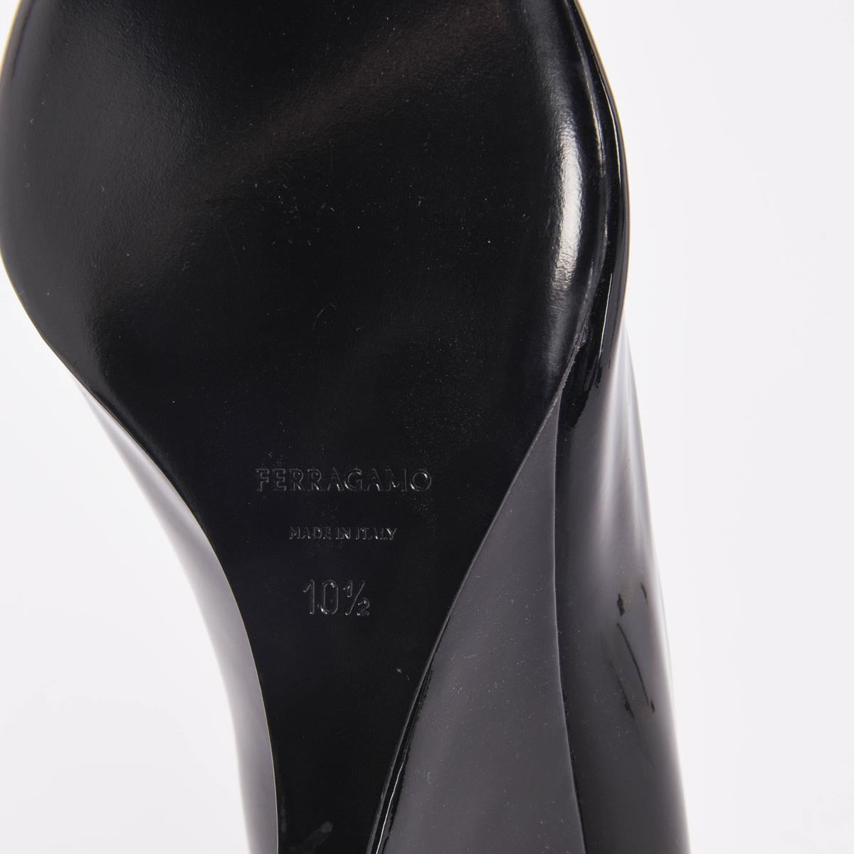 Ferragamo Black Patent Viola Wedges 10.5