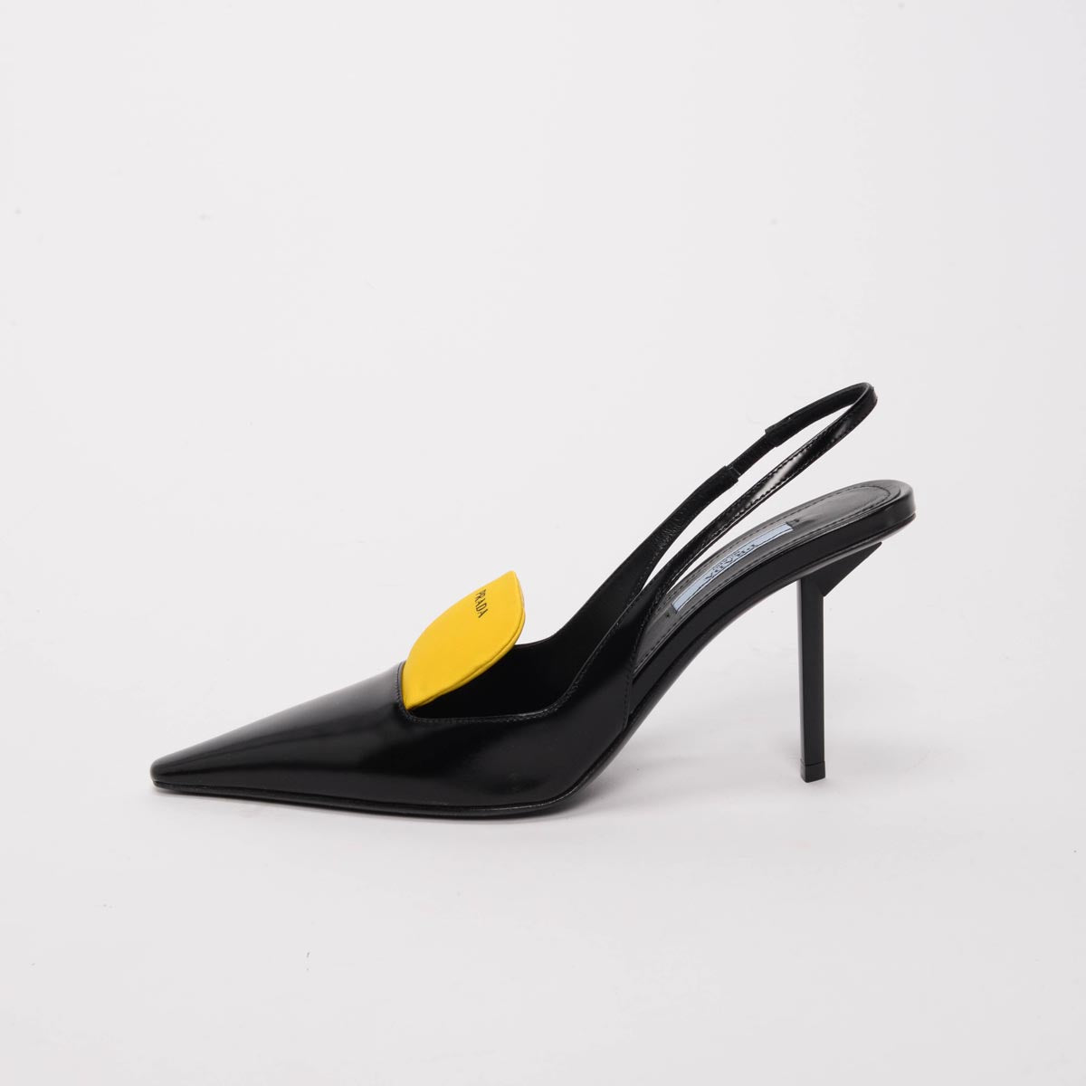 Prada Black Hi-Shine Logo Print Slingback Pumps 36