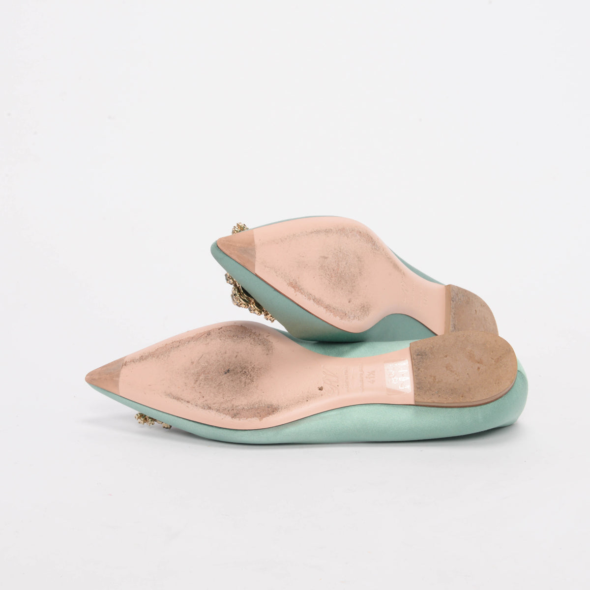 Roger Vivier Sage Green Satin Efflorescence Ballerina Flats 41.5