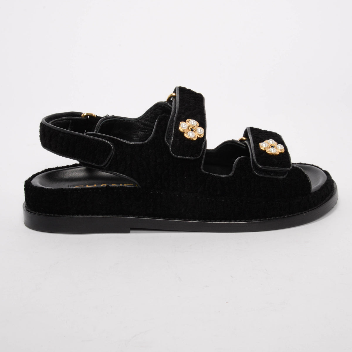 Chanel Black Tweed Gripoix CC Dad Sandals 35.5