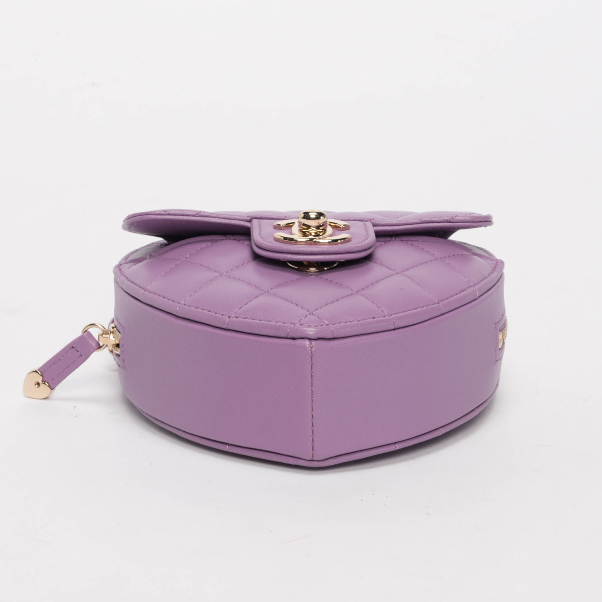 Chanel Purple Quilted Lambskin Small Heart Clutch With Chain