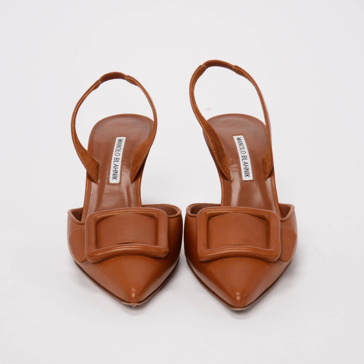 Manolo Blahnik Tan Calfskin Maysli Buckle Slingbacks 40
