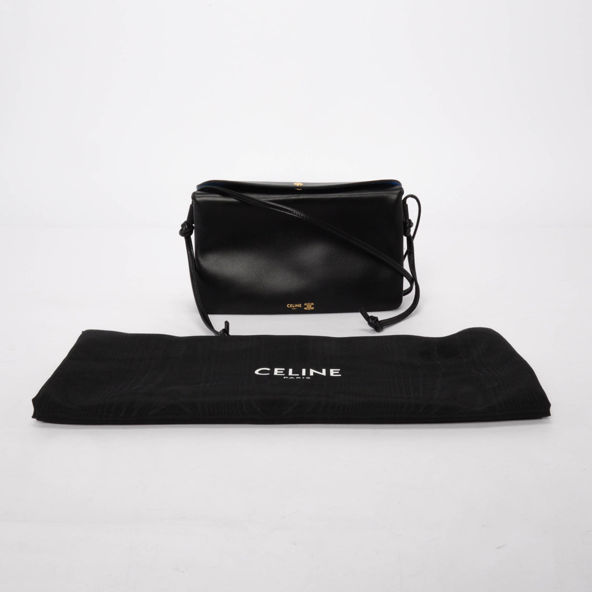 Celine Black Smooth Lambskin Trio Flap Bag