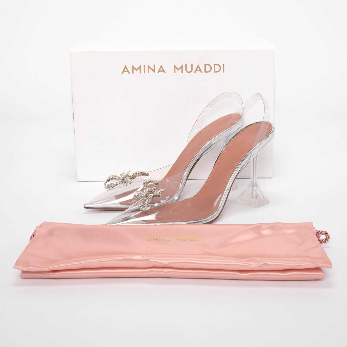 Amina Muaddi Transparent PVC & Crystal Rosie Glass Slingback Pumps 40.5