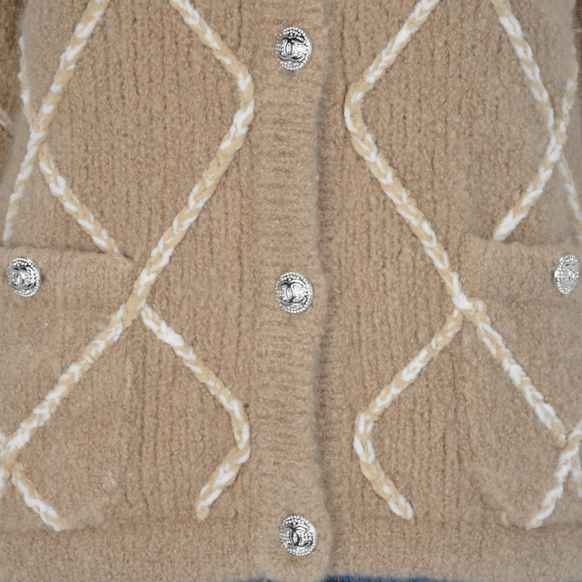 Chanel Beige Cashmere Diamond Quilted Cardigan FR 40