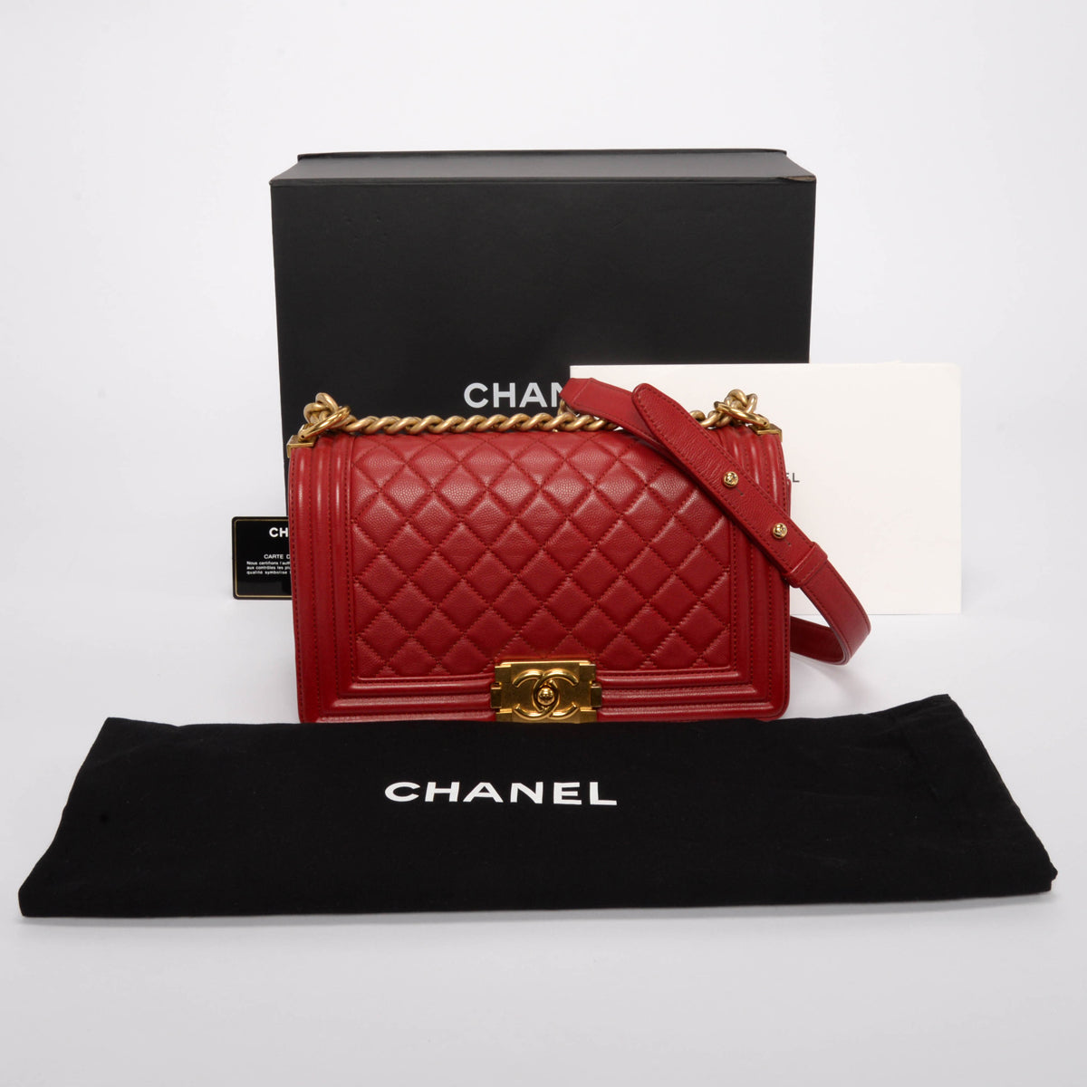 Chanel Red Quilted Calfskin Medium Boy Bag