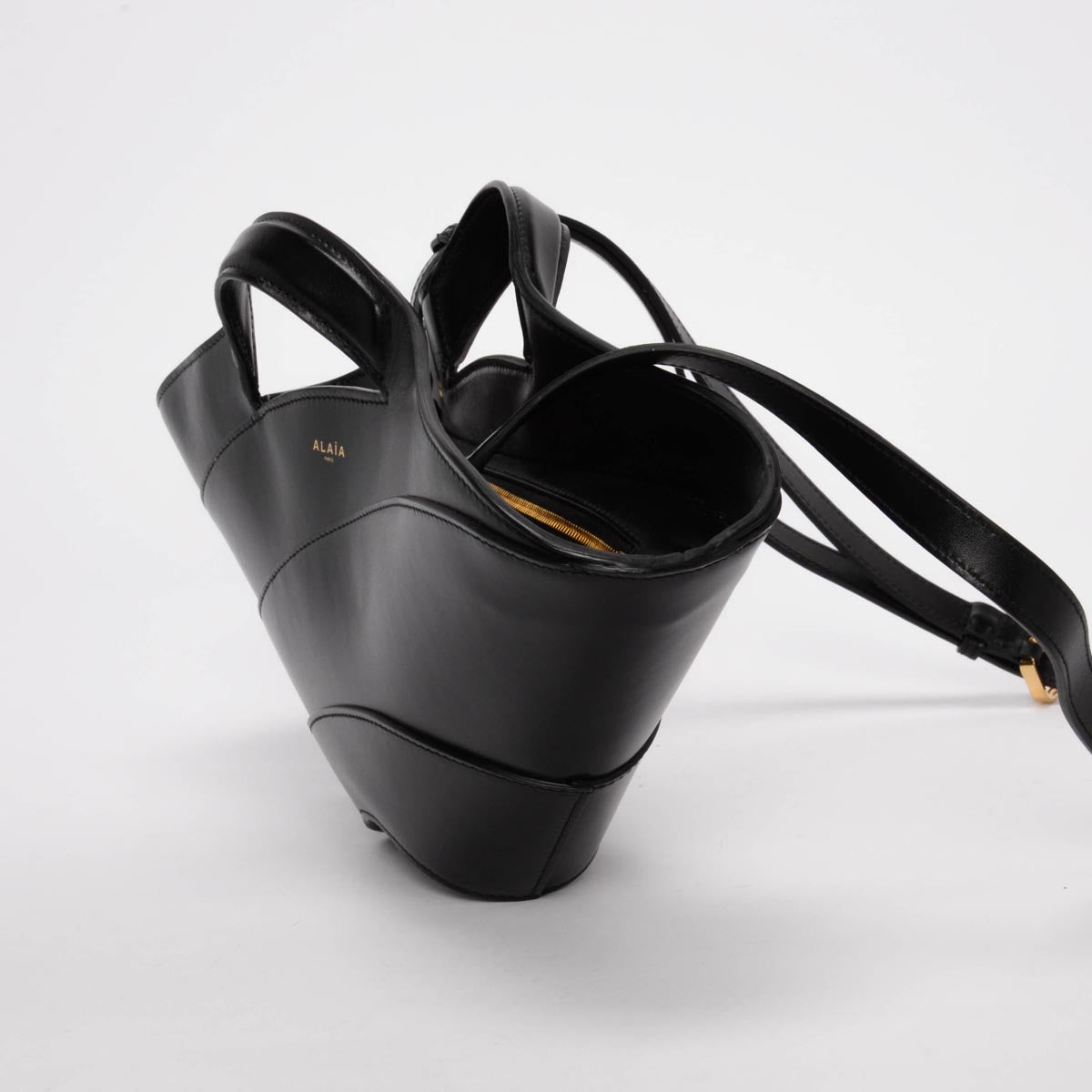 Alaia Black Smooth Calfskin Khaima Small Tote Bag