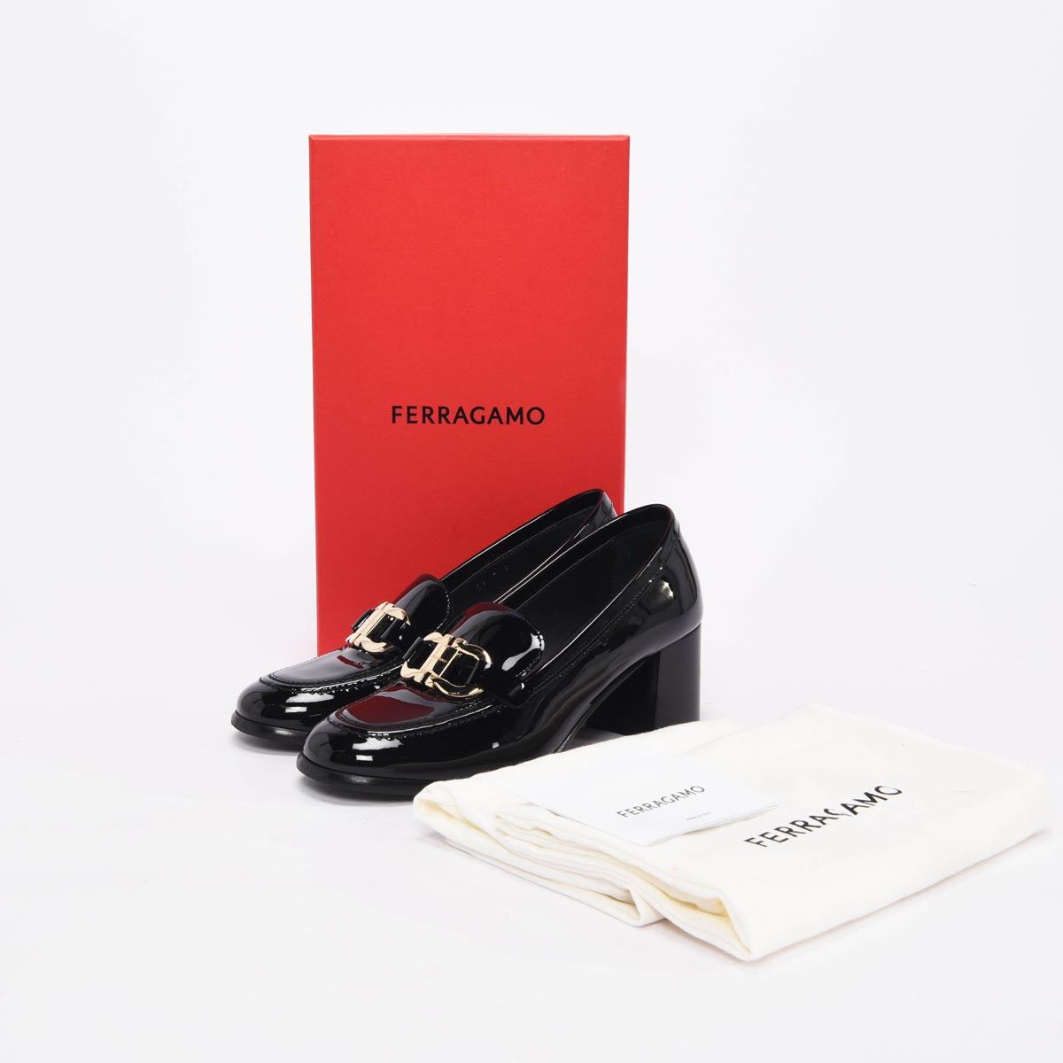 Ferragamo Black Patent Marlena Gancini Ornament Pumps 7