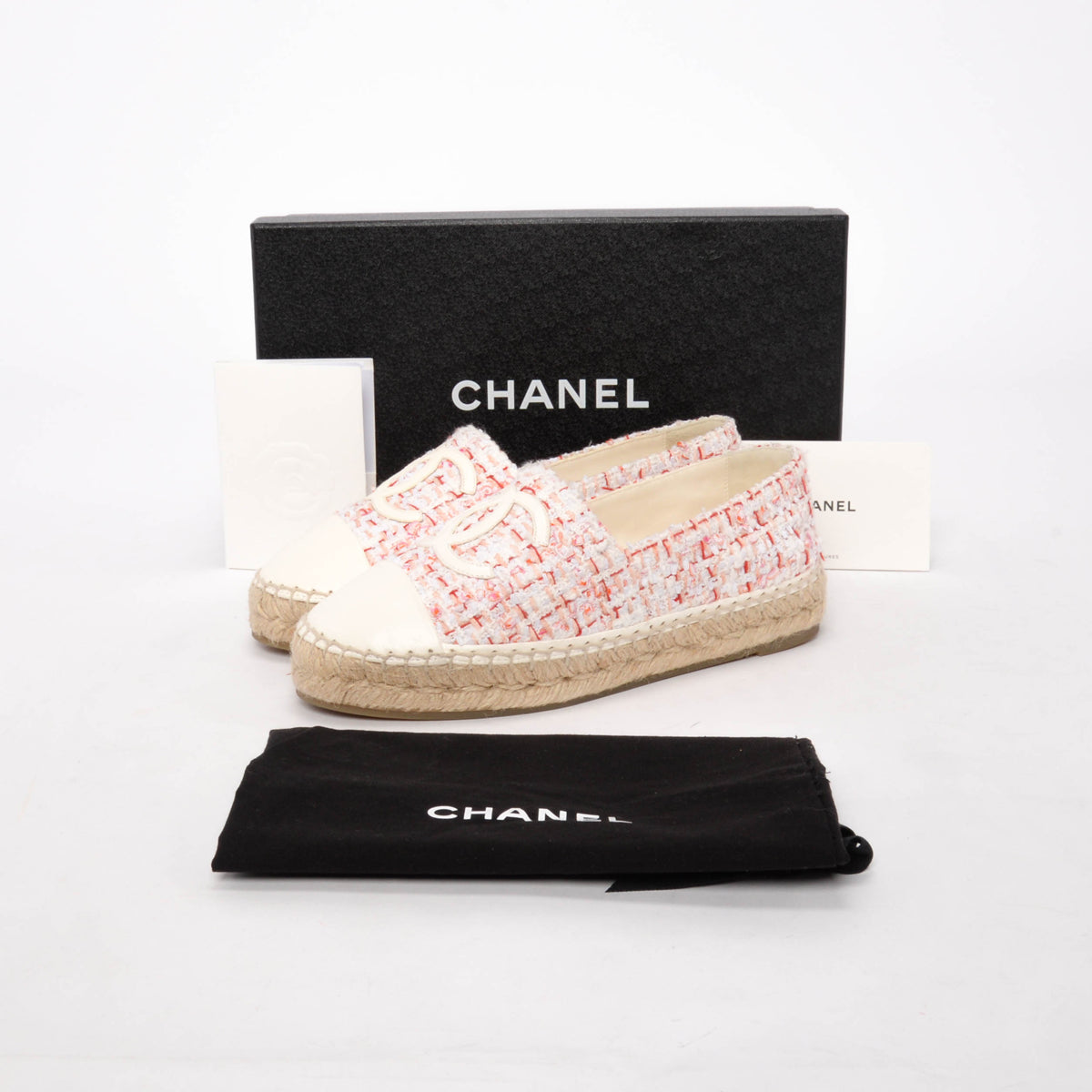 Chanel White & Pink Tweed CC Espadrilles 37