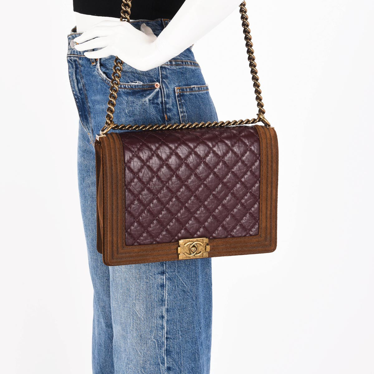 Chanel Burgundy Quilted Aged Calfskin Large Boy Bag