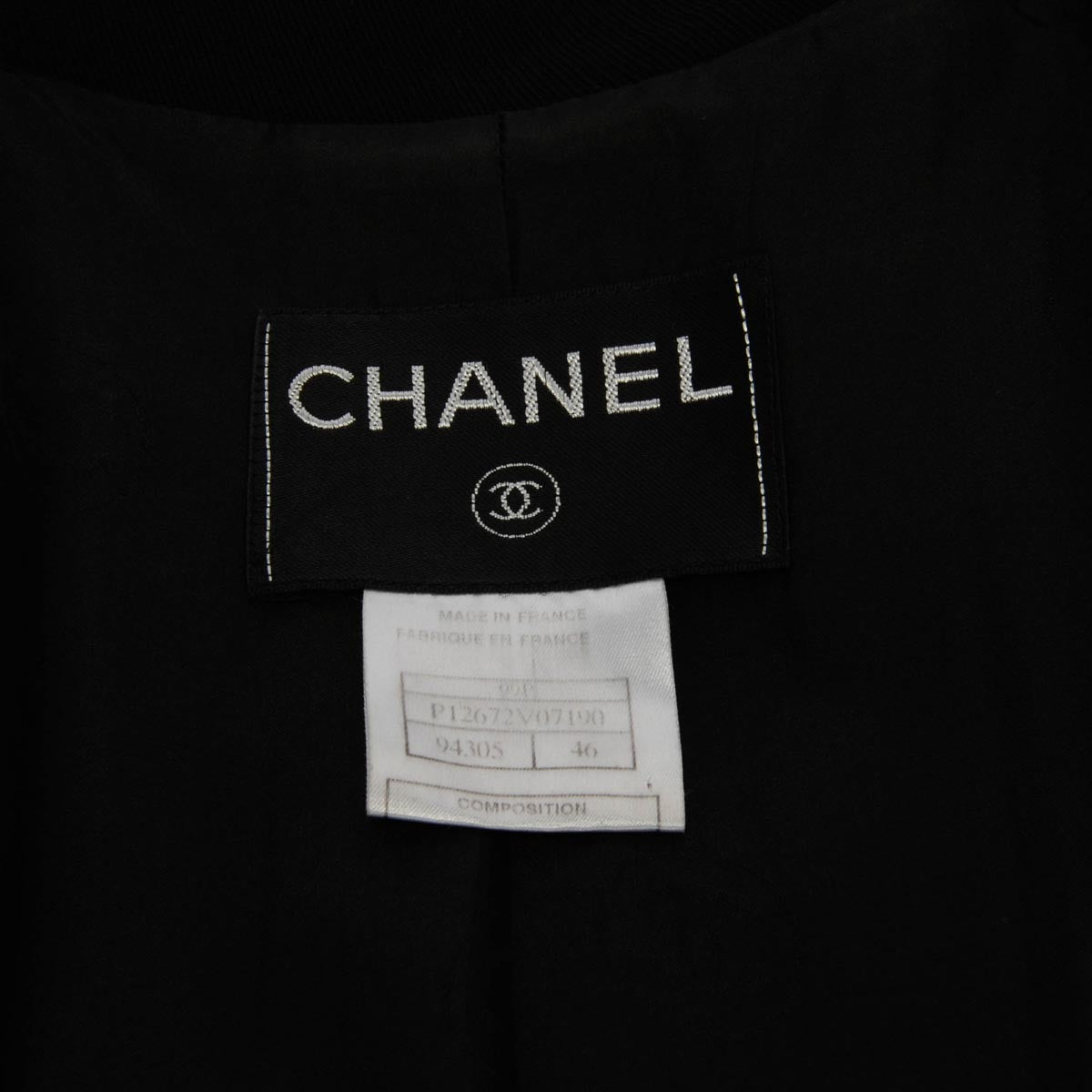 Chanel Black Wool Twill Longline Coat FR 46