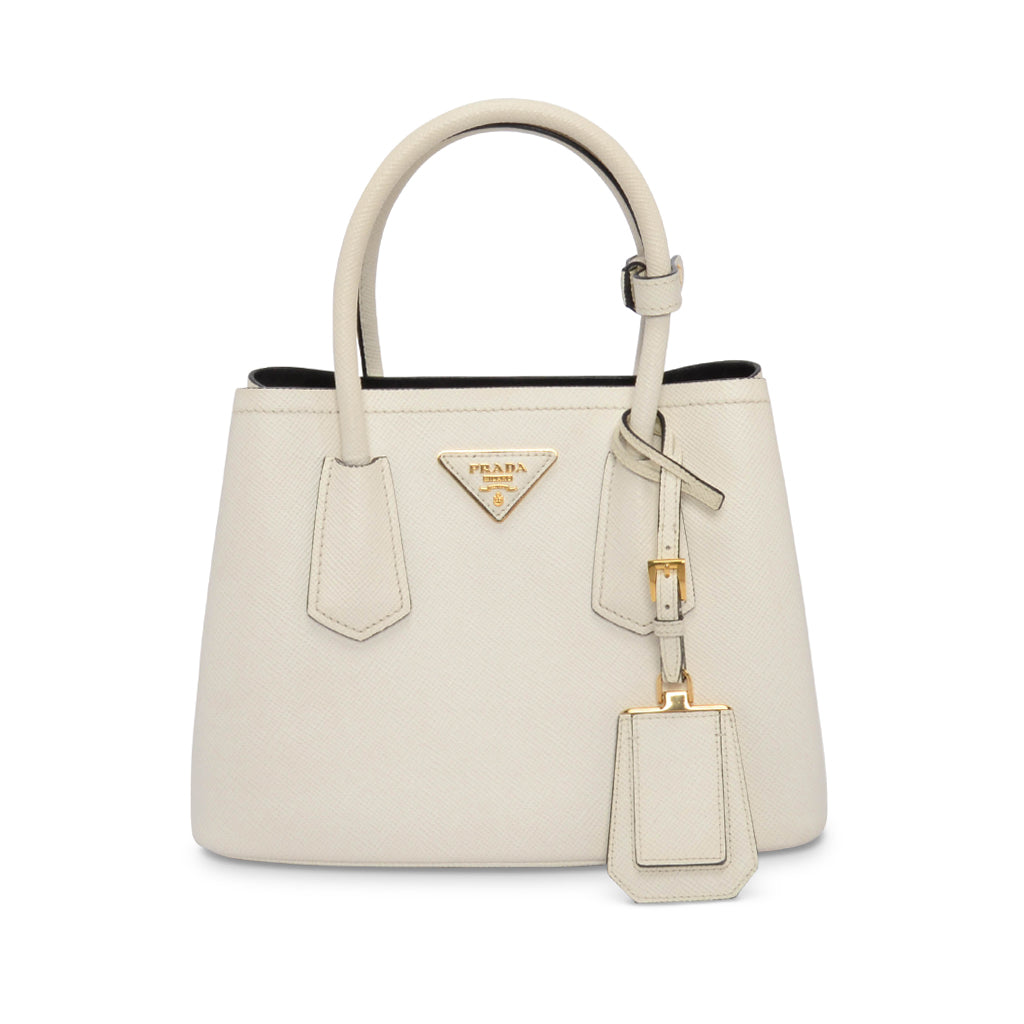 Prada White Saffiano Small Double Tote