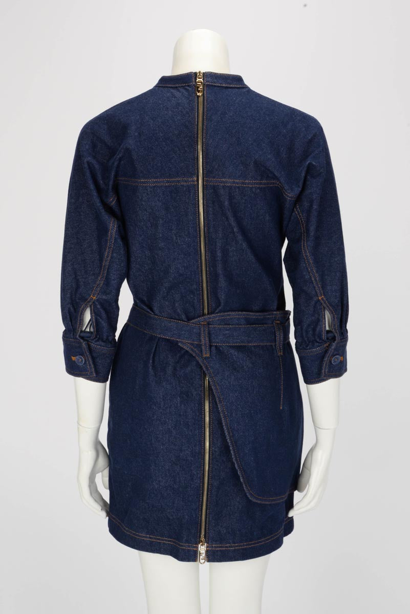 Fendi Dark Blue Denim Belt Bag Dress IT 40