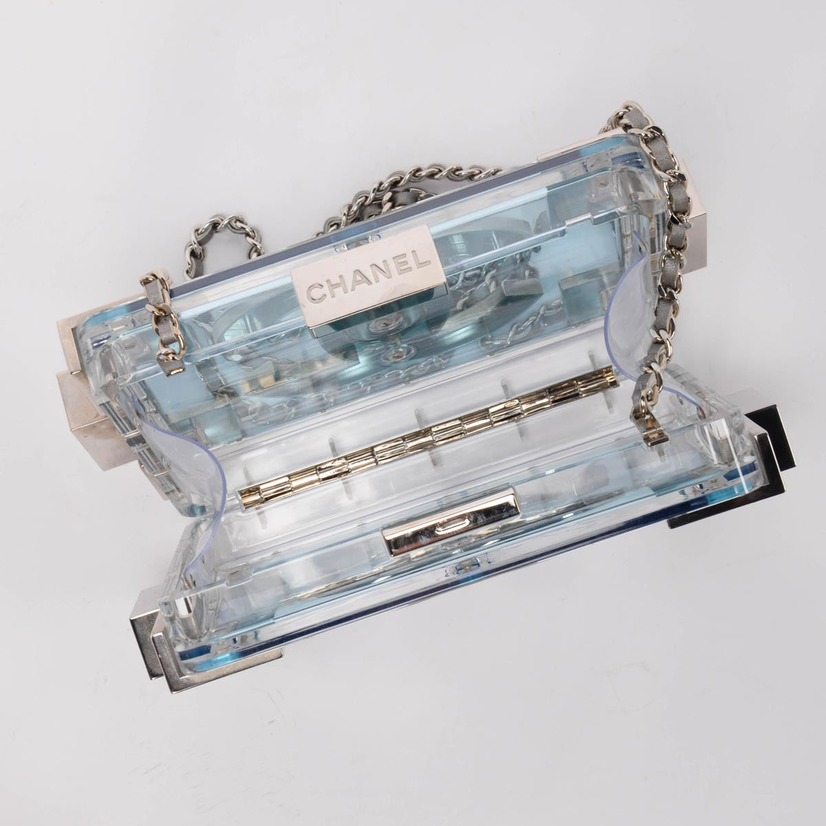Chanel Blue Clear Plexiglass Boy Brick Lego Clutch