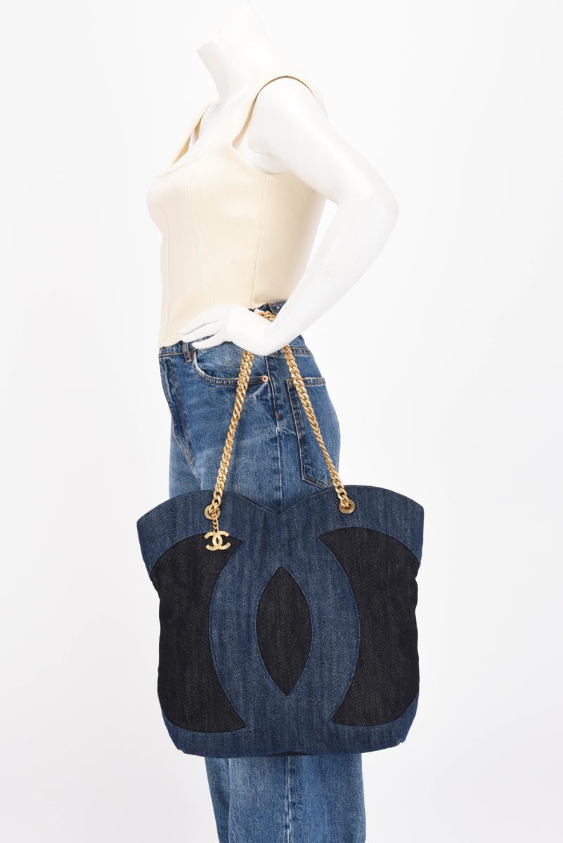 Chanel Two Tone Denim Large CC Shopping Tote