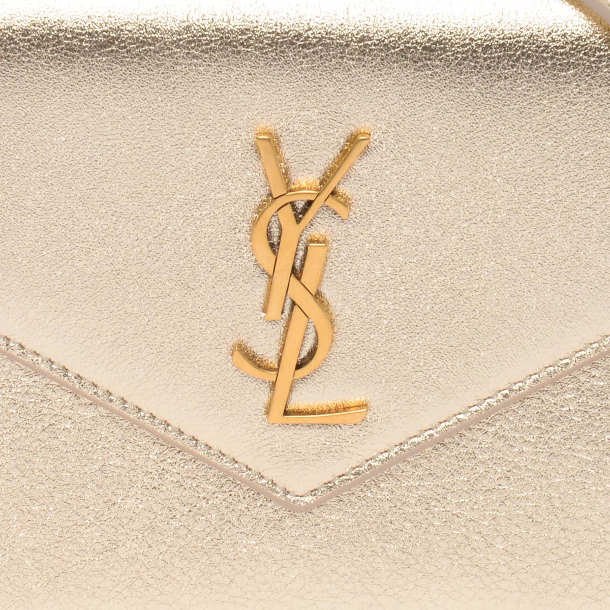 Saint Laurent Gold Calfskin Envelope Chain Wallet Clutch