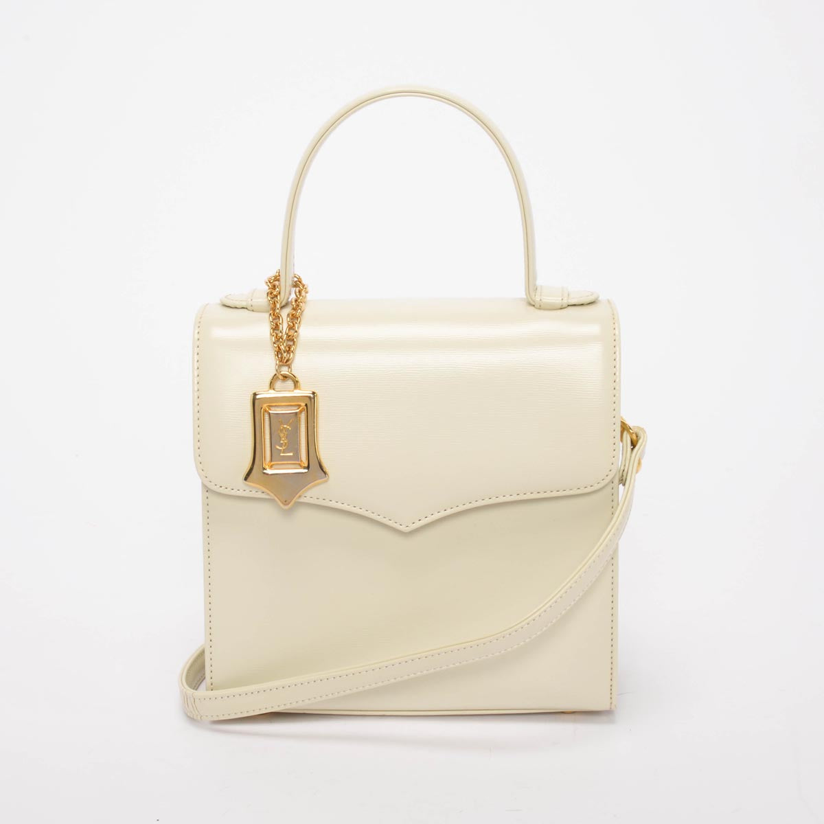 YSL Cream Leather Logo Charm Mini Bag
