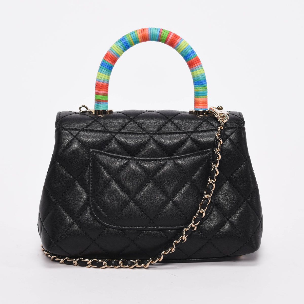 Chanel Black Goatskin Rainbow Extra Mini Coco Handle Bag