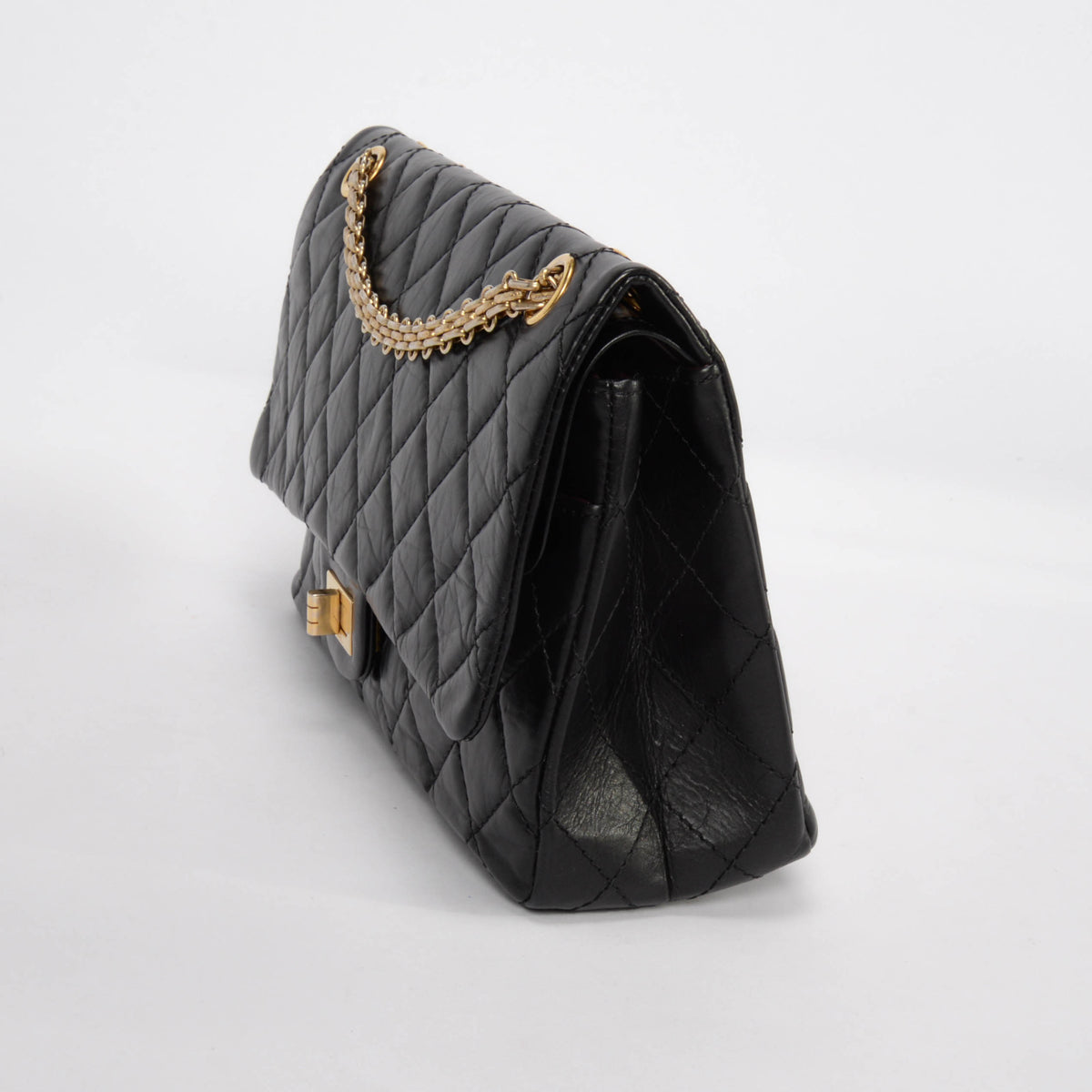 Chanel Black Distressed Calfskin 2.55 Reissue 227 Flap Bag