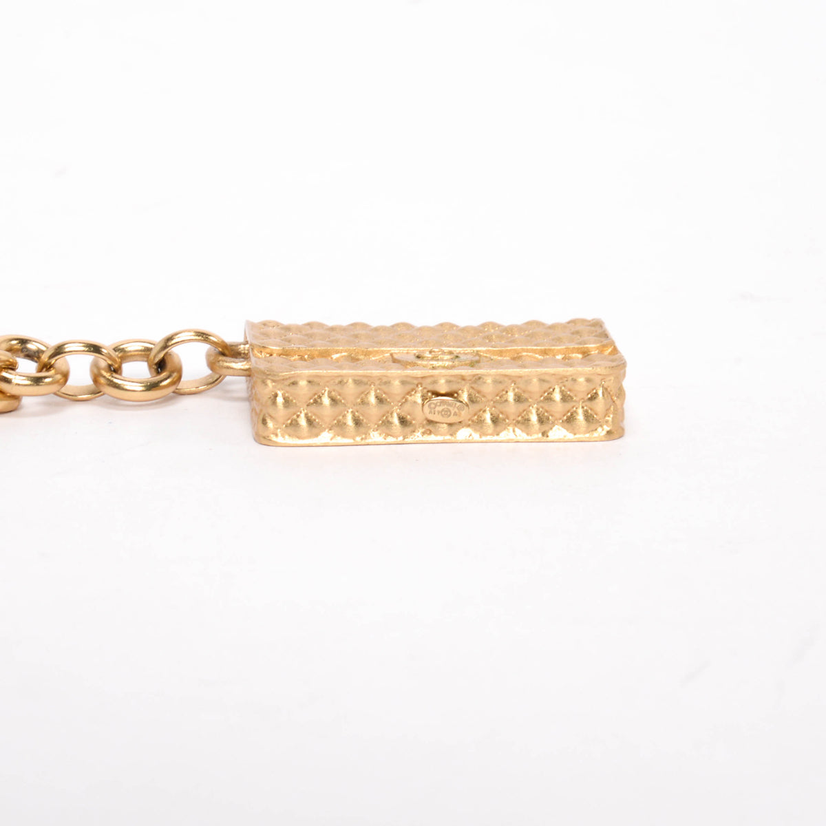 Chanel Light Gold Metal Quilted Flap Bag Key Ring