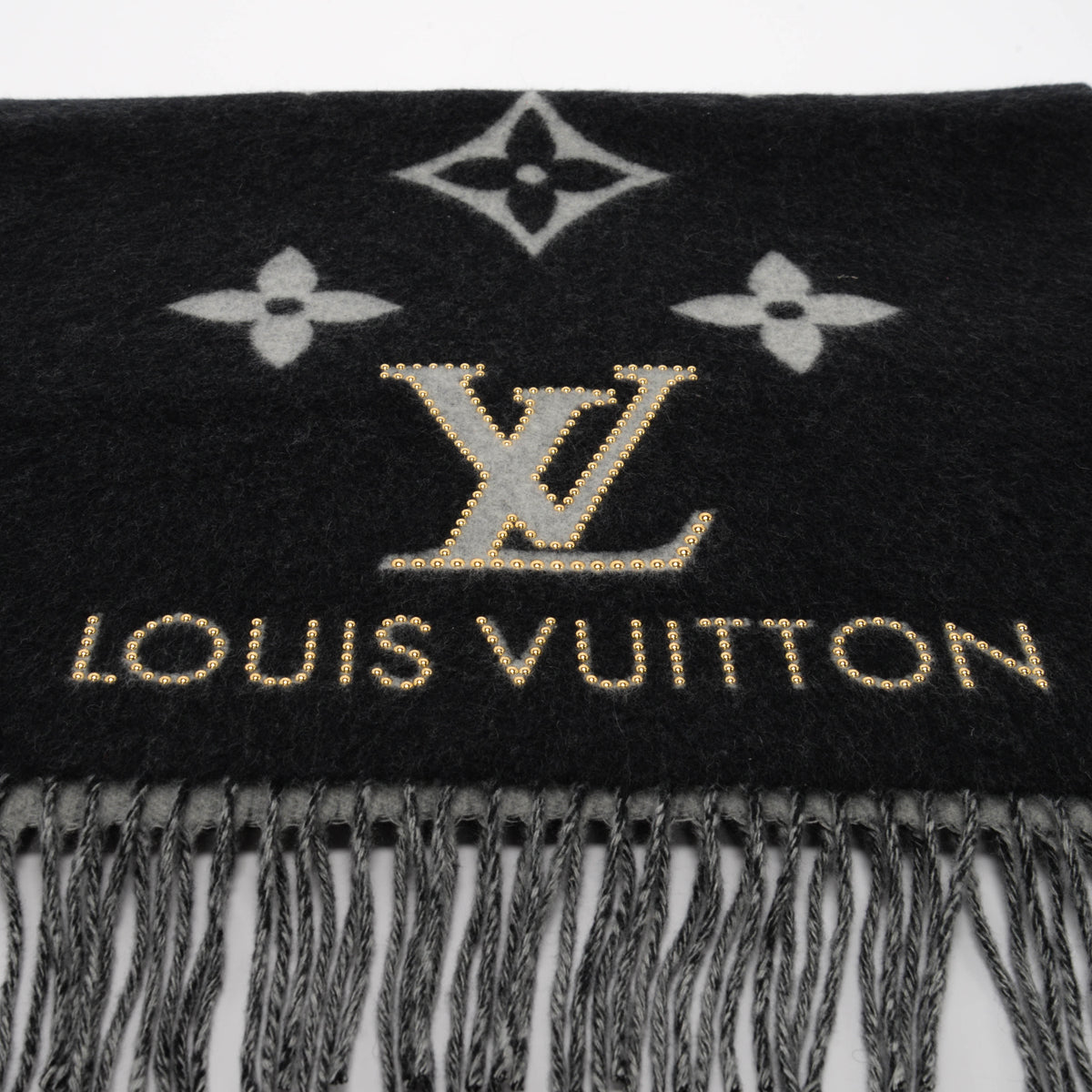 Louis Vuitton Black & Grey Cashmere Studdy Reykjavik Scarf