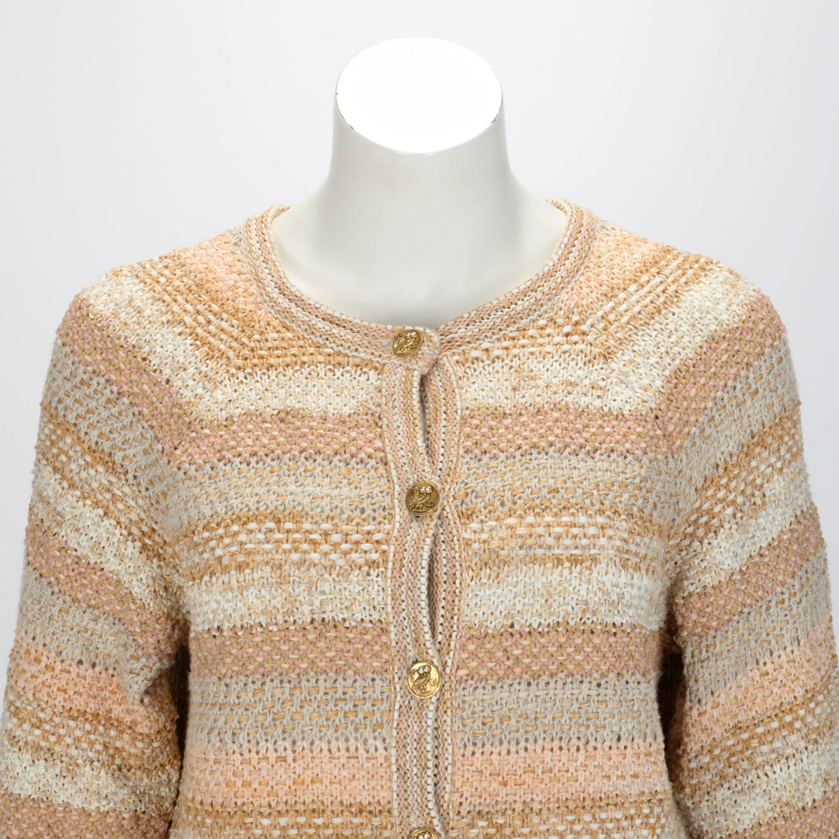 Chanel Peach & Beige Knit Striped Jacket FR 40