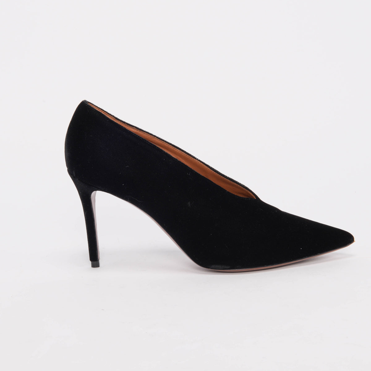 Celine Black Velvet V-Neck Pointy Pumps 39