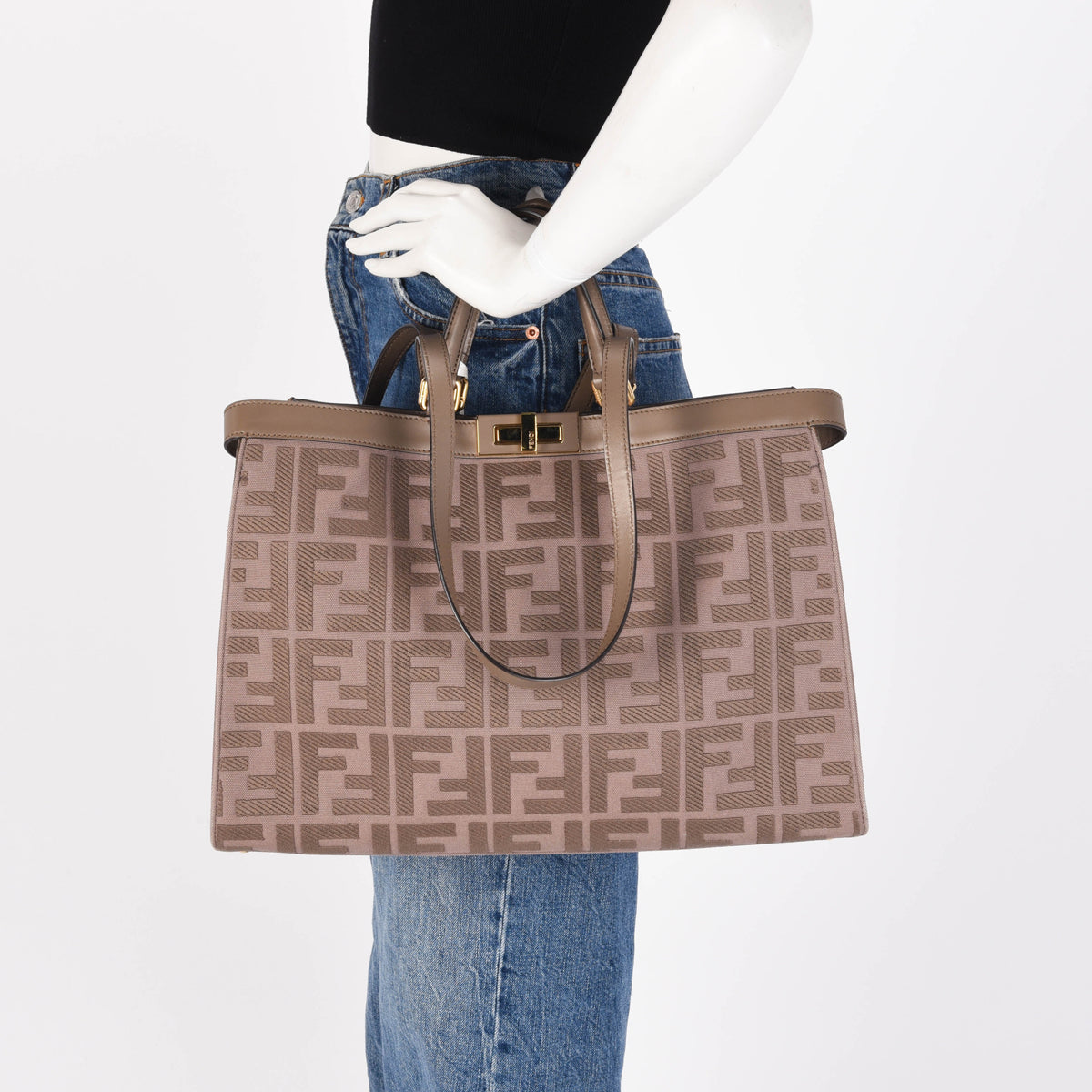 Fendi Taupe Canvas King FF Embroidered Medium Peekabo X- Tote