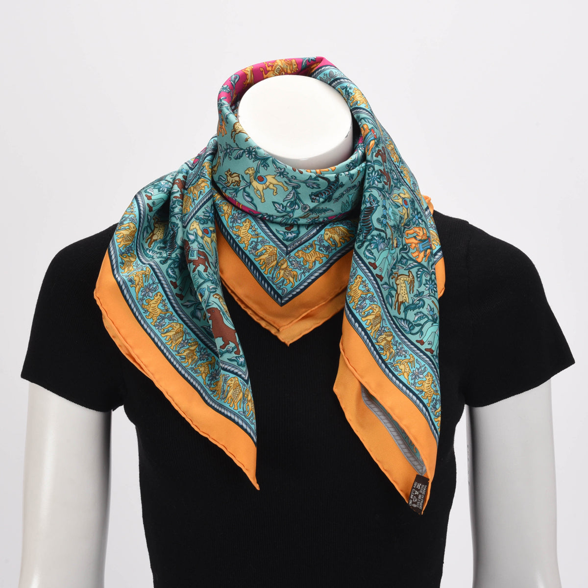 Hermes Aqua Silk Chasse En Inde Scarf