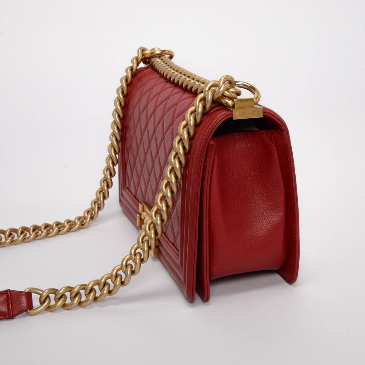 Chanel Red Quilted Calfskin Medium Boy Bag